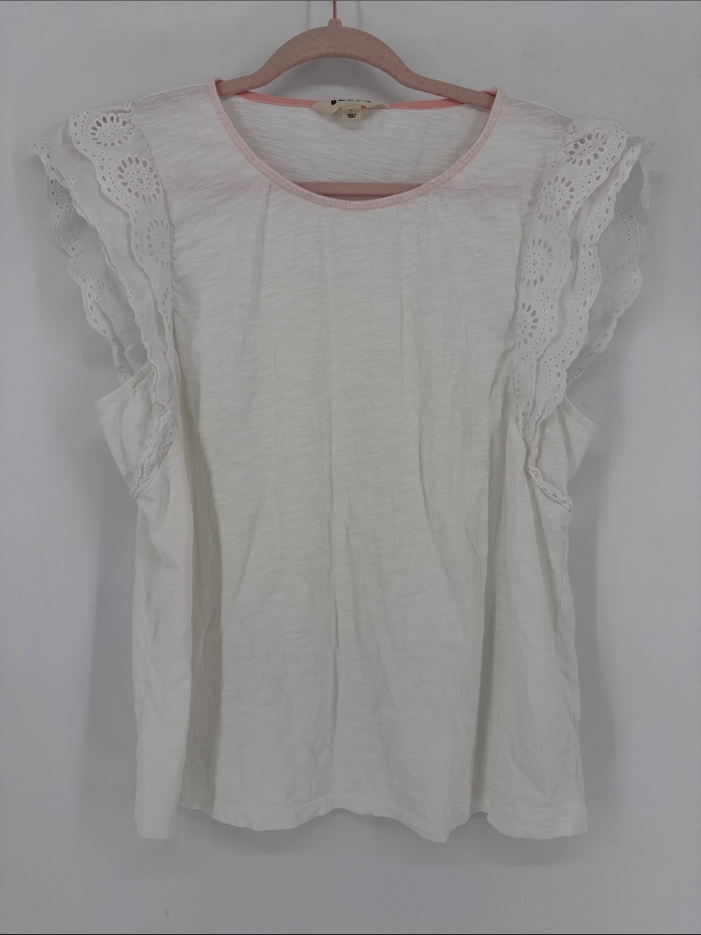 Boden Belle Broderie Sleeve Top White Eyelet Ruffle Size Large